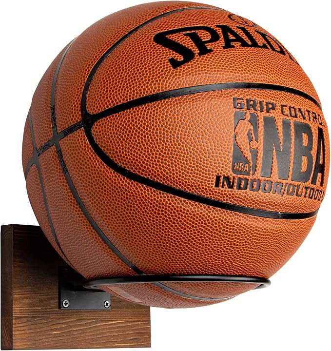 puersi 球架壁挂式球存储展示木质和金属篮球足球排球,乡村棕色